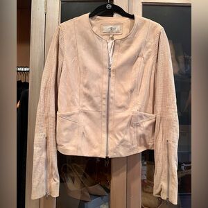 7 for All Mankind Beige Suede Jacket with Zipper Details